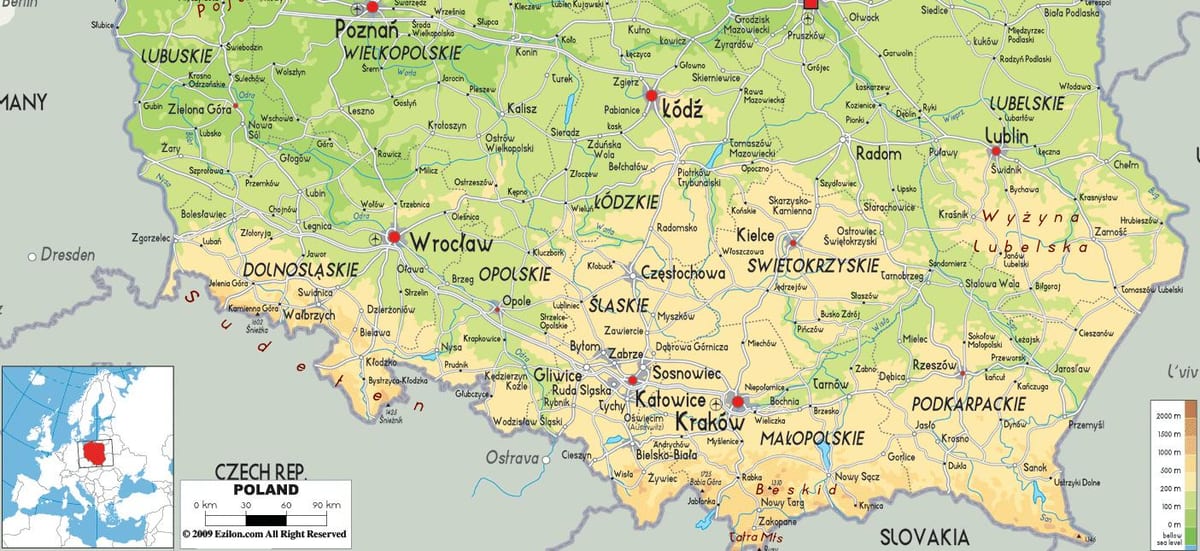 mapa do sul da Polónia