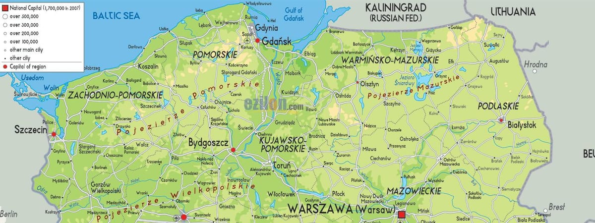 mapa do norte da Polônia