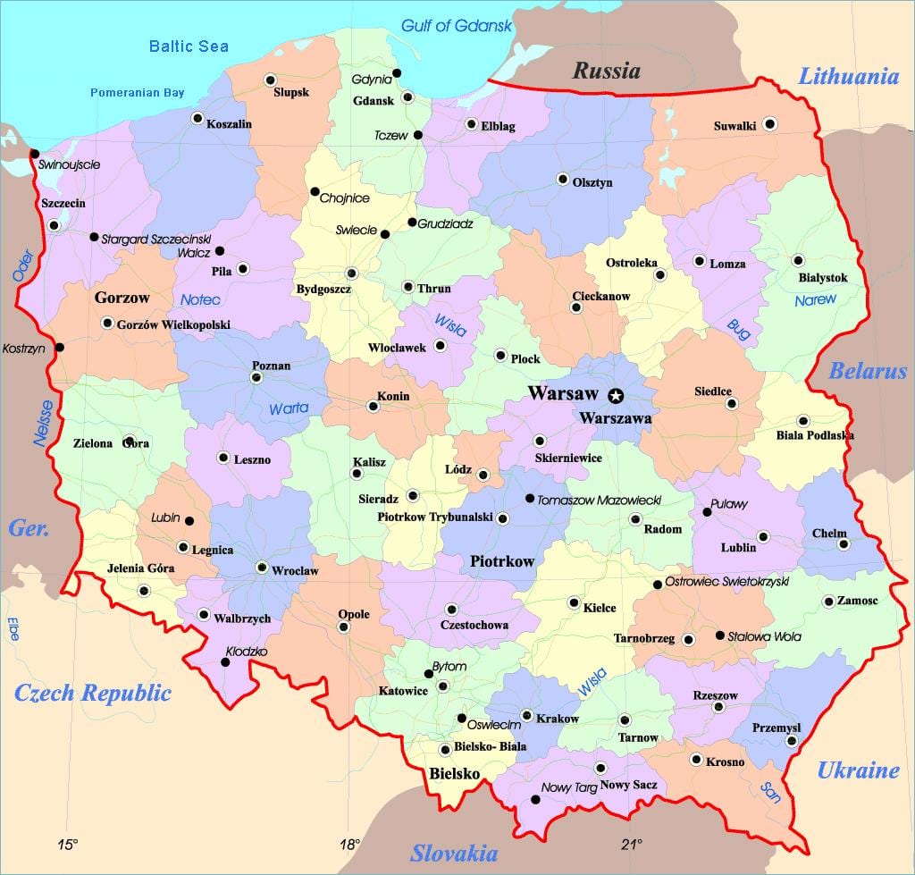mapa da Polônia cidades