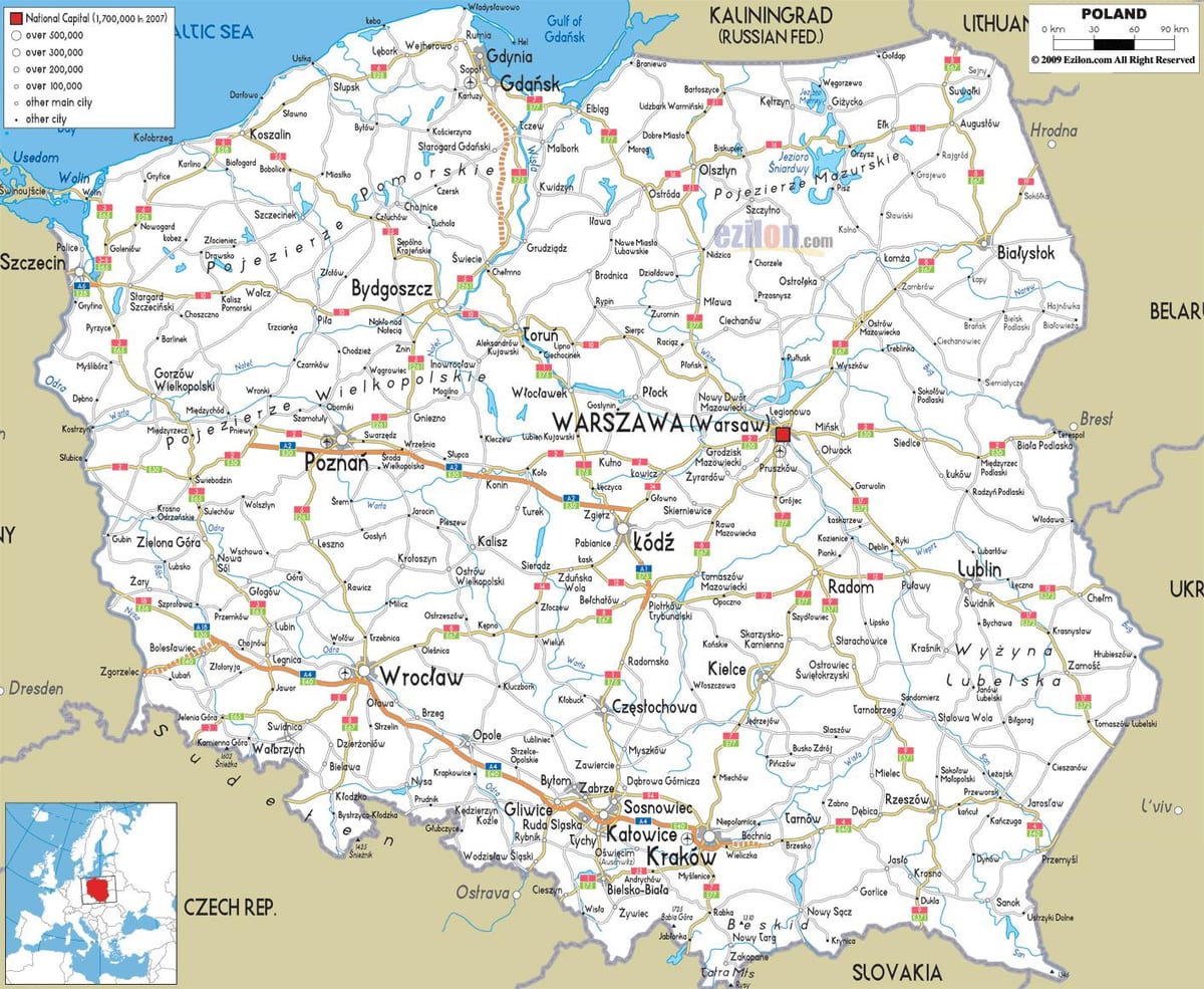 mapa de estradas Polónia