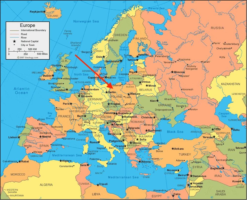 mapa da europa Polónia