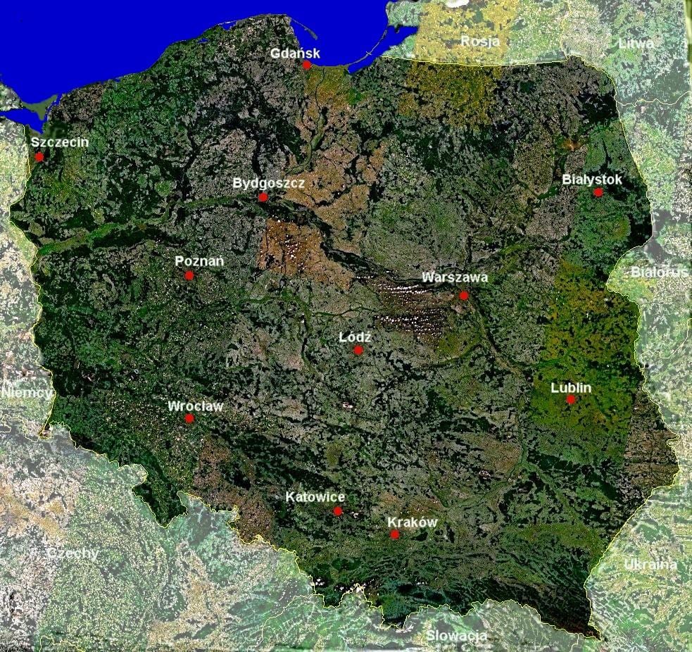mapa da Polônia por satélite