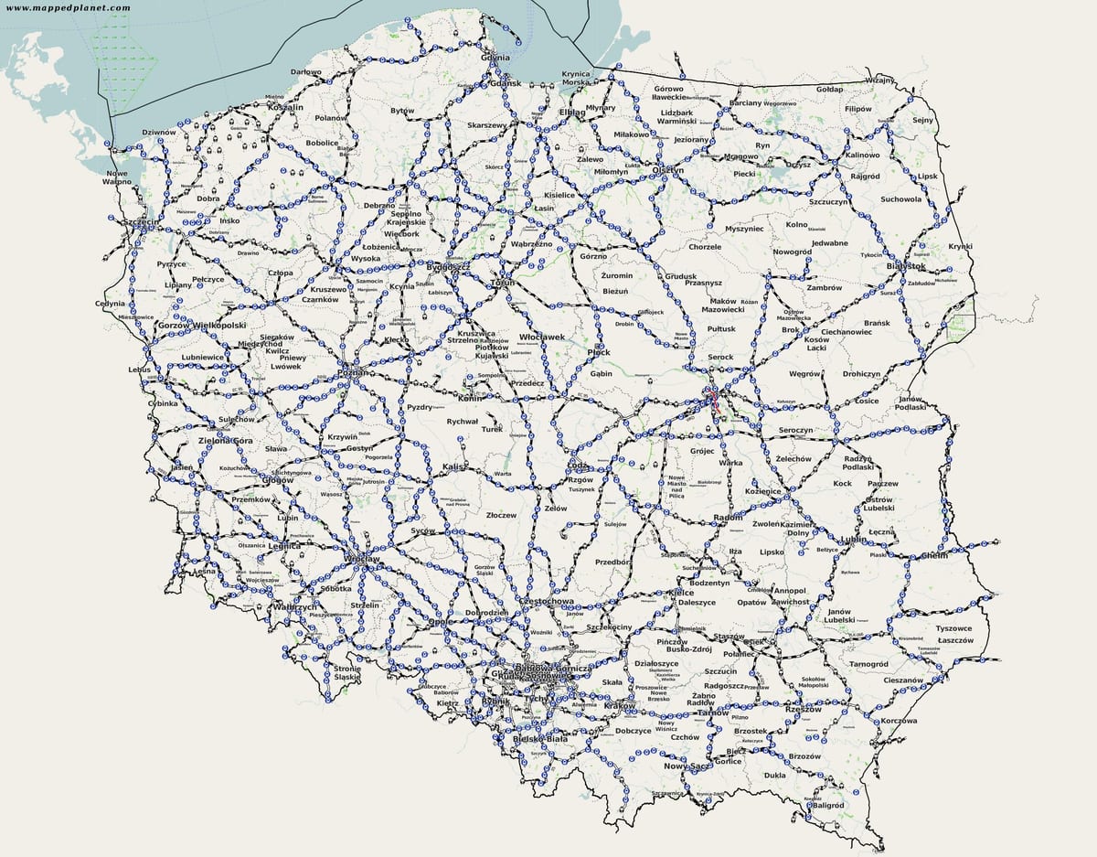 mapa da Polônia ferroviário