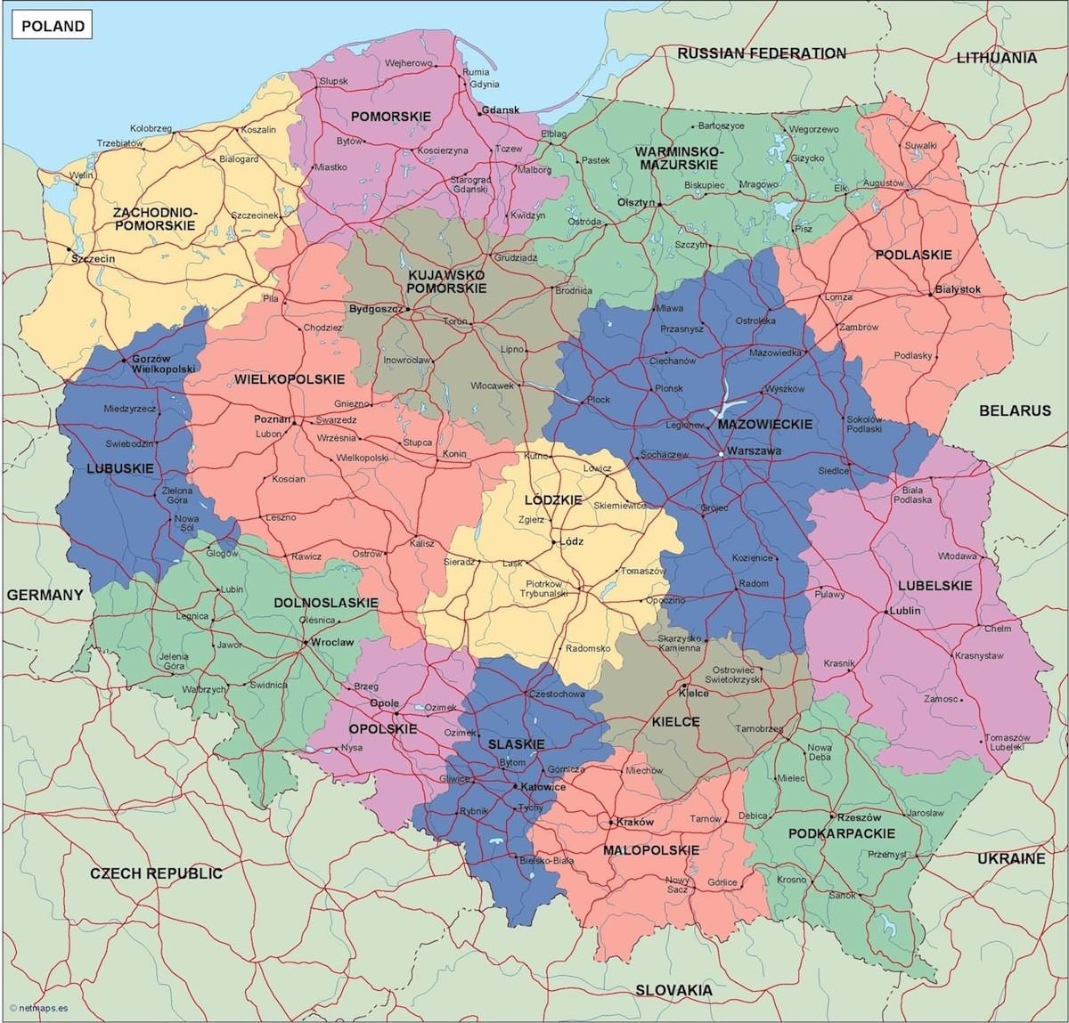 mapa da Polônia político