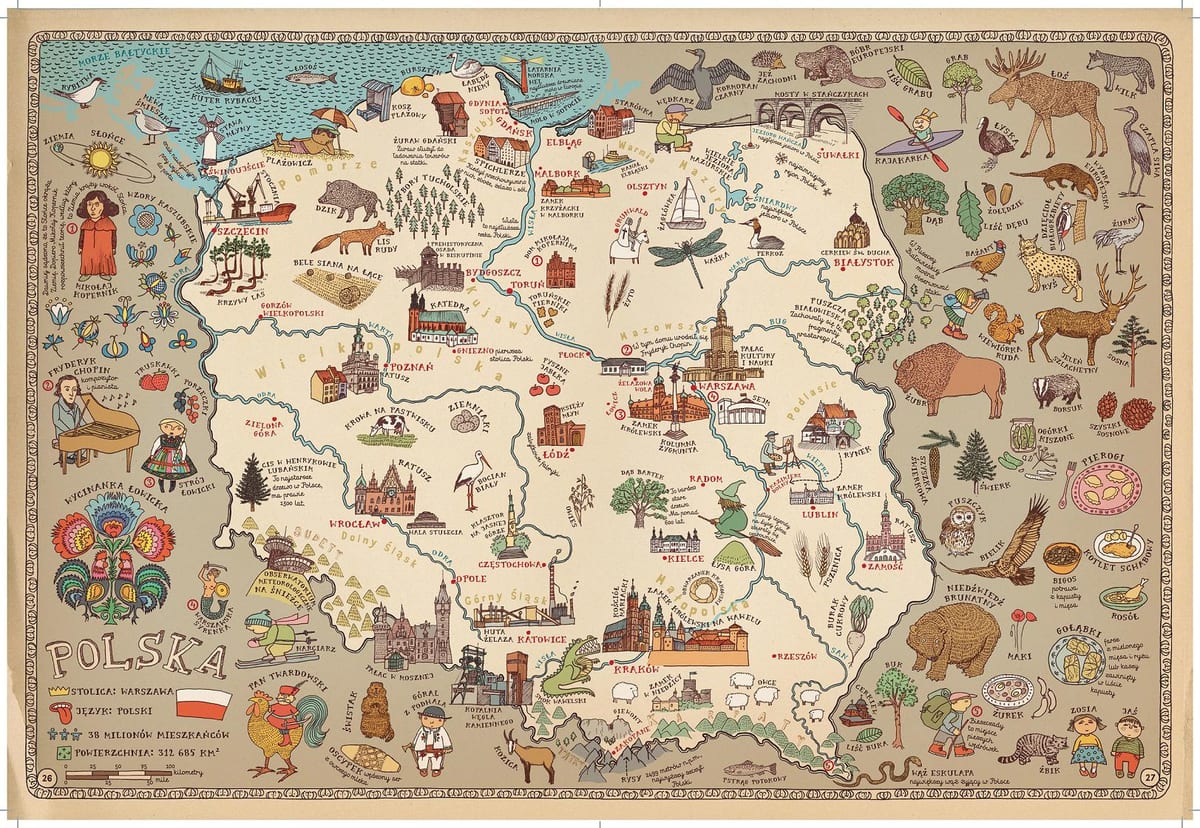 mapa da Polônia e dos turistas