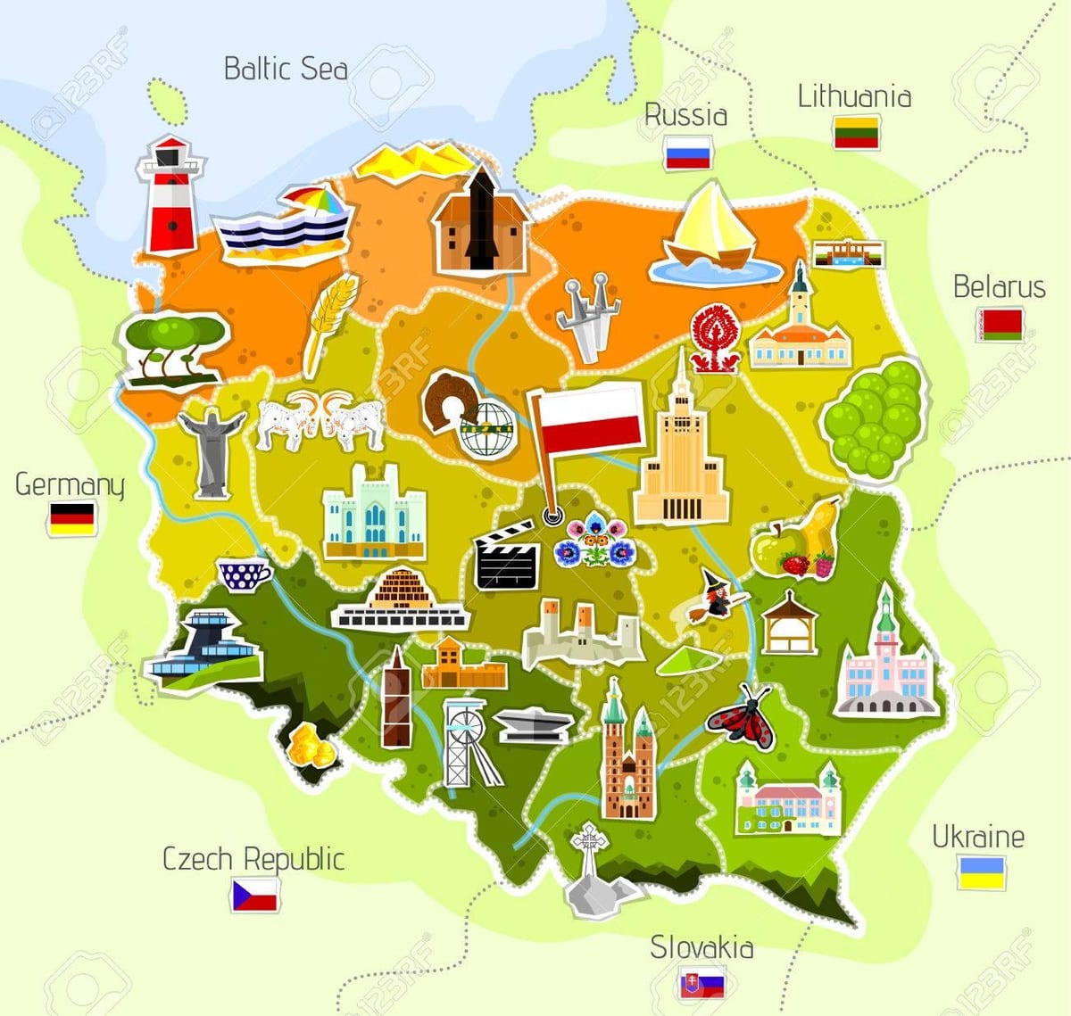 mapa da Polônia monumentos