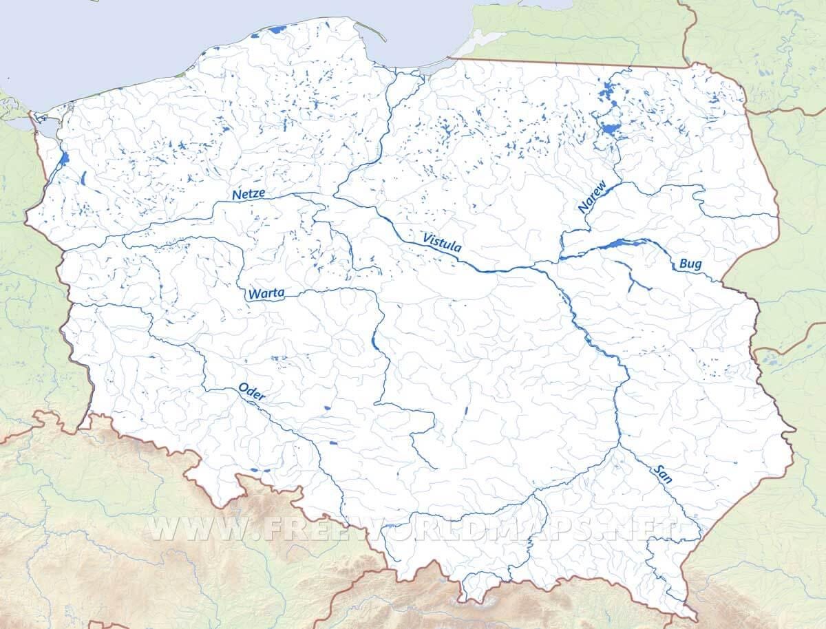 mapa da Polónia rios