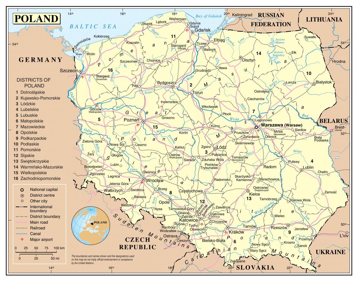 mapa da Polônia transportes