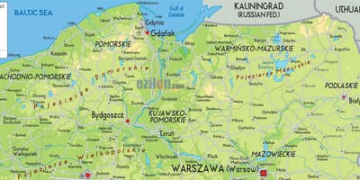 Mapa do norte da Polônia