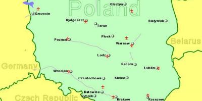Mapa da Polônia mostrando aeroportos